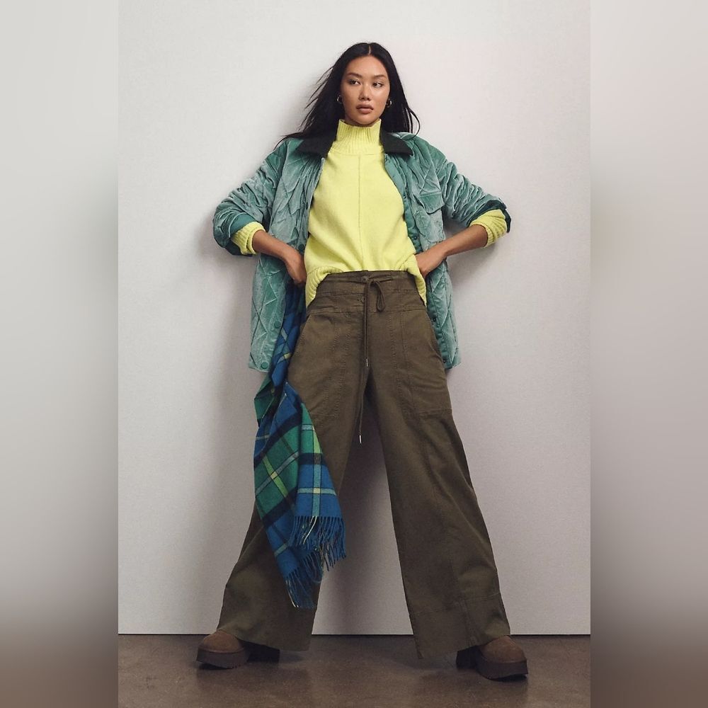 Anthropologie Maeve Utility Wide-Leg Trousers In Green Size Small NWT